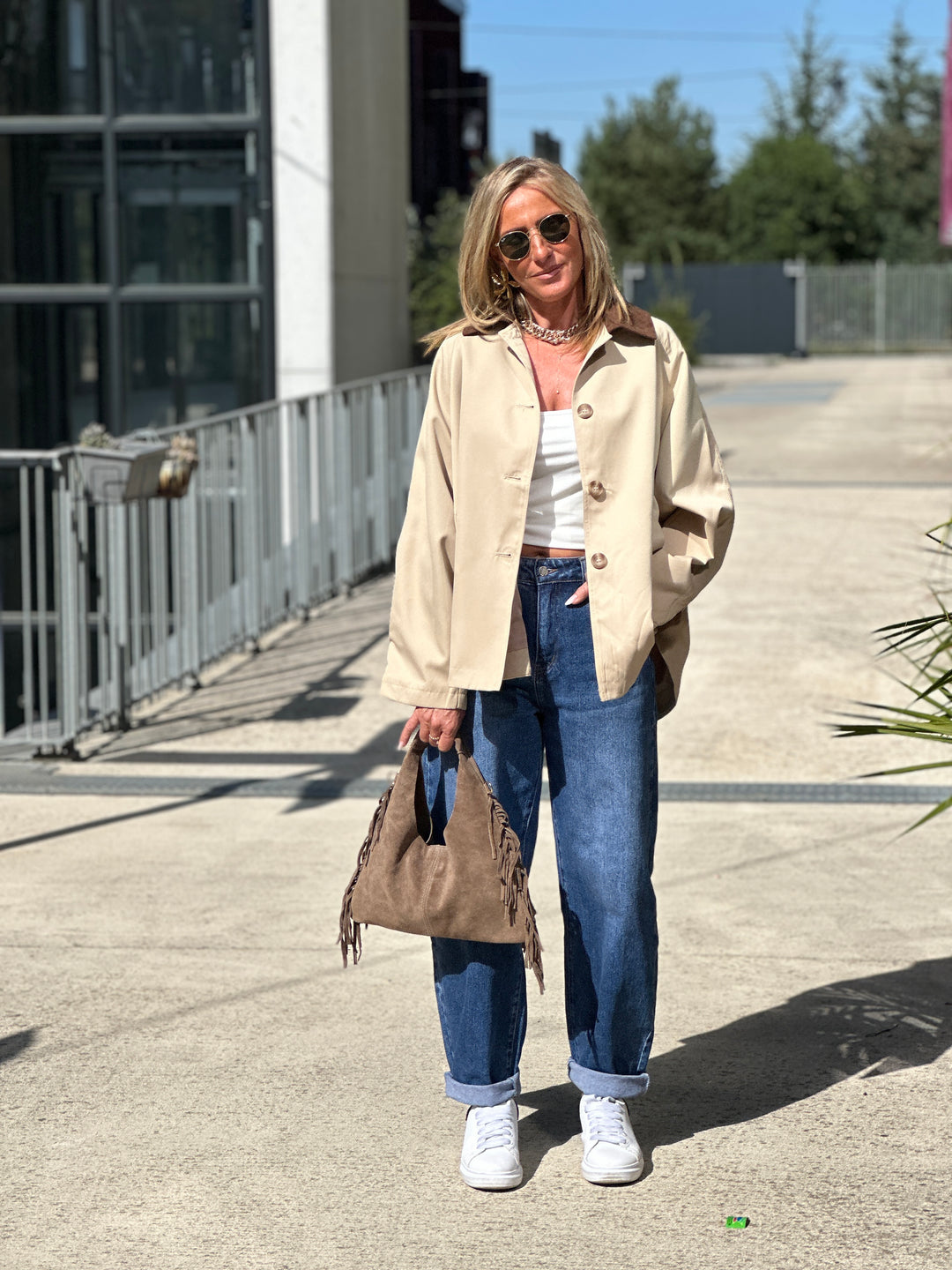 Sac daim cuir frange choco