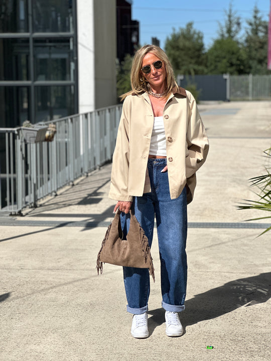 Sac daim cuir frange choco