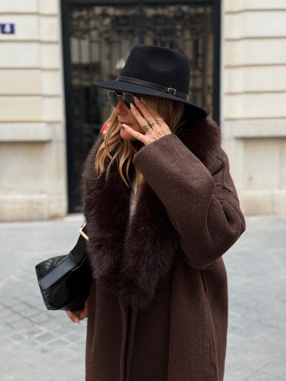 MANTEAU LAINE COL FAUSSE FOURRURE 017