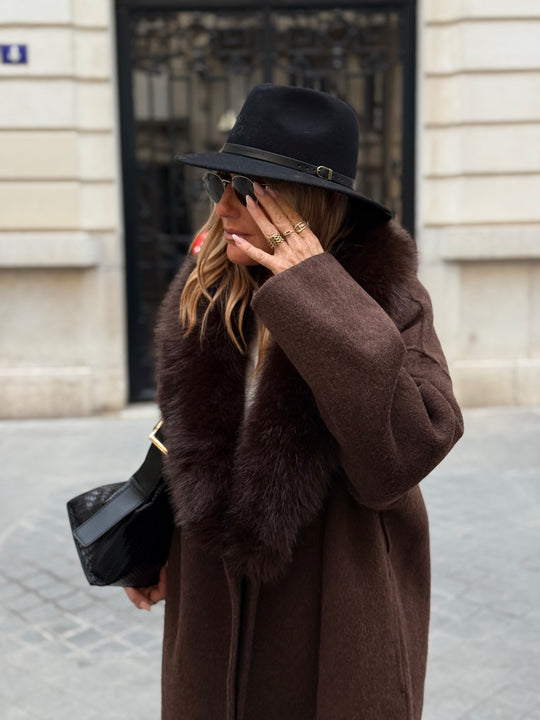 MANTEAU LAINE COL FAUSSE FOURRURE 017