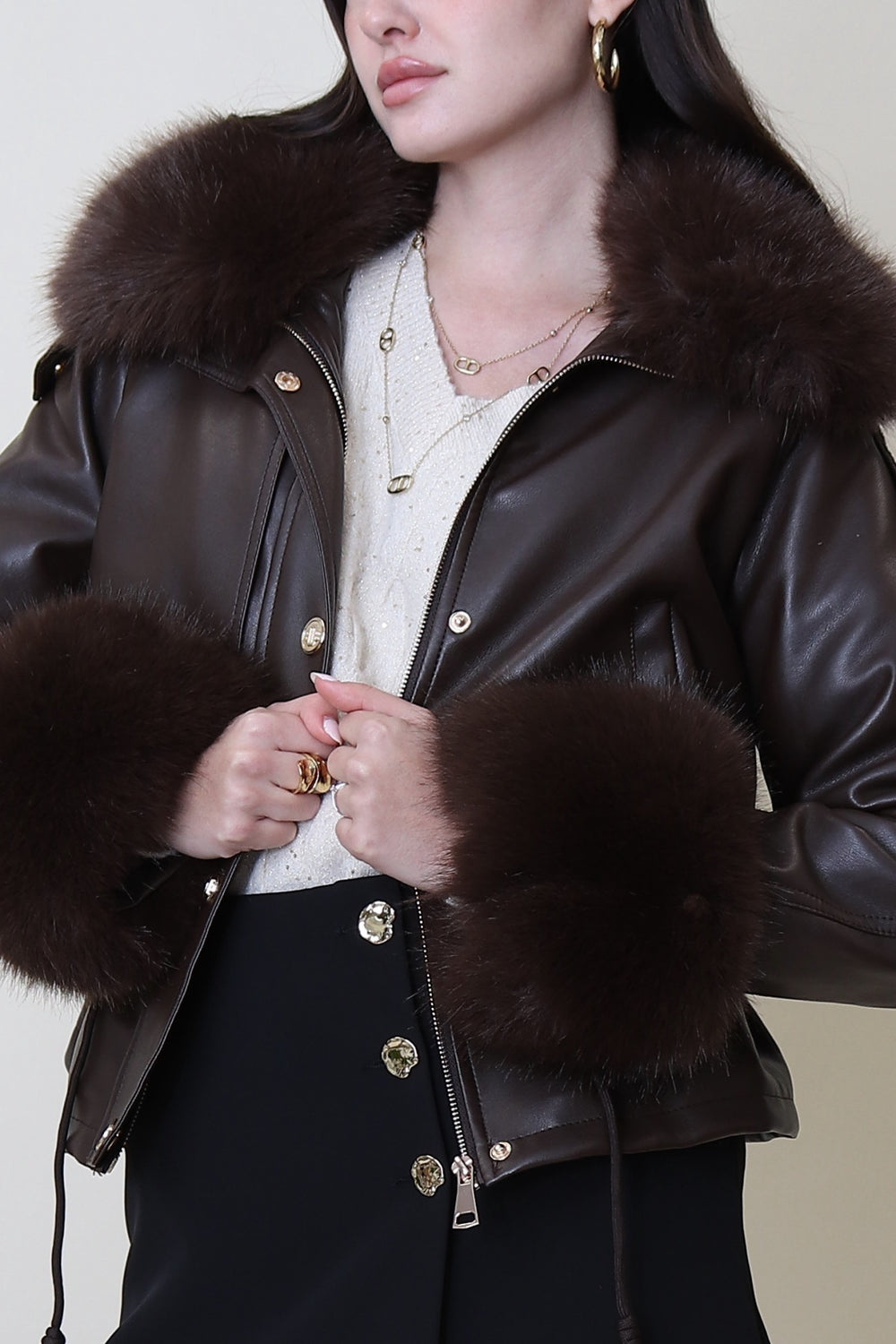 Veste similicuir fourrure 56105 Choco