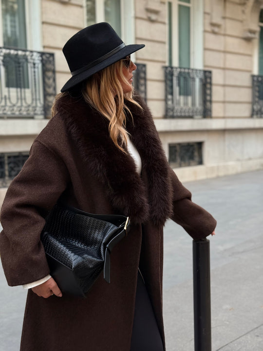 MANTEAU LAINE COL FAUSSE FOURRURE 017