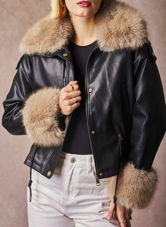 Veste similicuir fourrure 56105 Noir