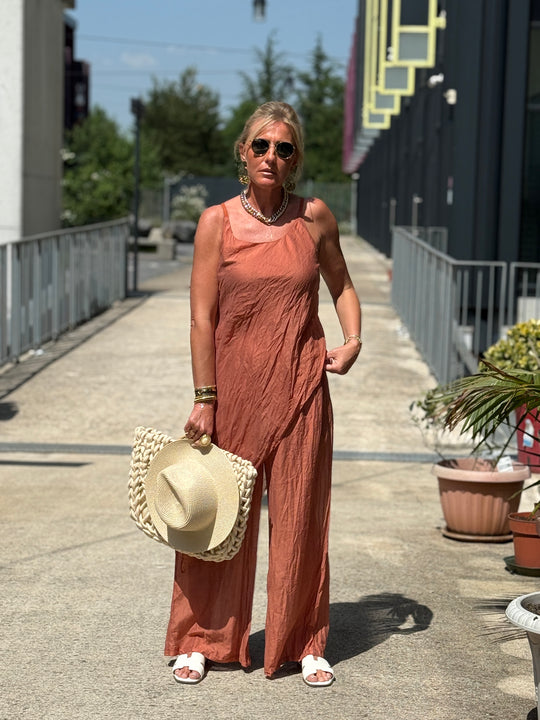 Ensemble tencel tunique asymétrique + pantalon TERRACOTTA8423