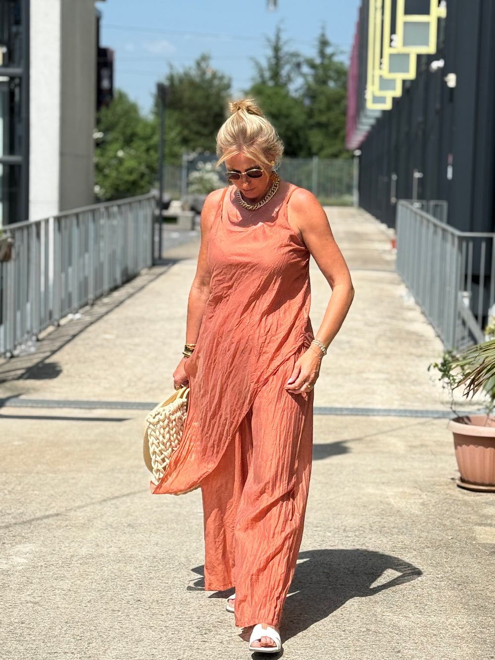Ensemble tencel tunique asymétrique + pantalon TERRACOTTA8423
