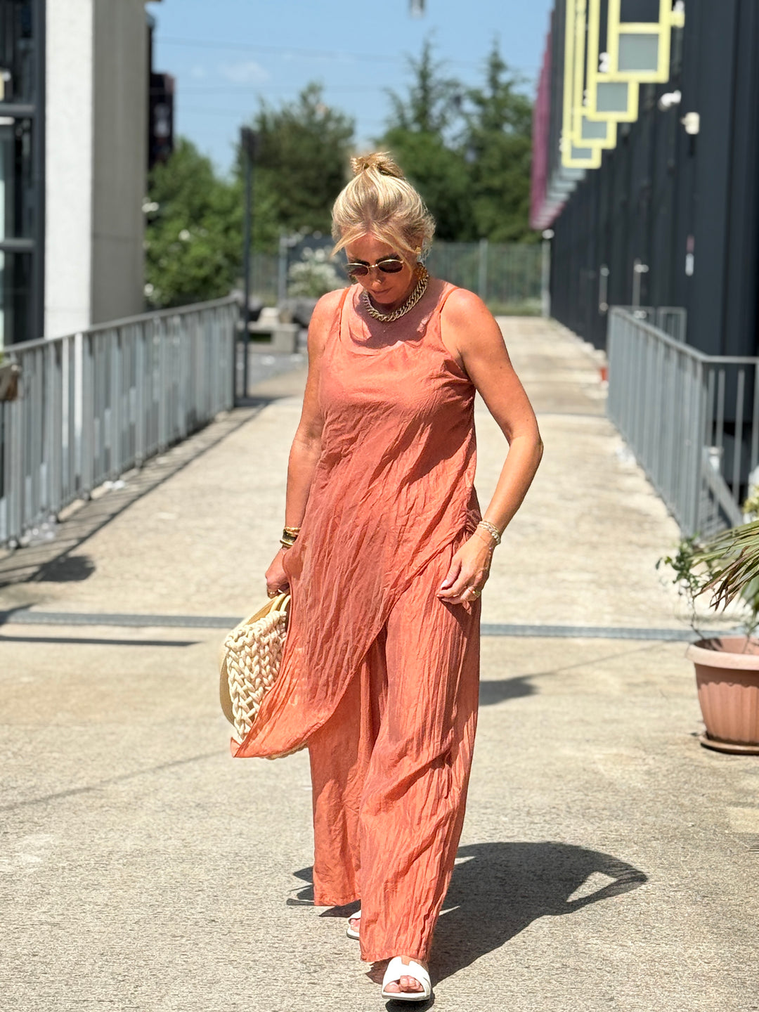 Ensemble tencel tunique asymétrique + pantalon TERRACOTTA8423