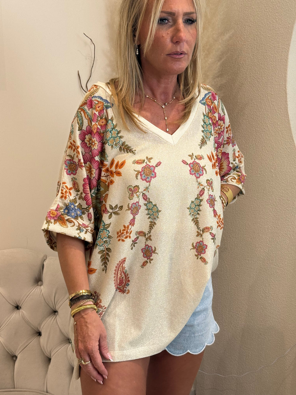T-shirt imprieme lurex fleuri