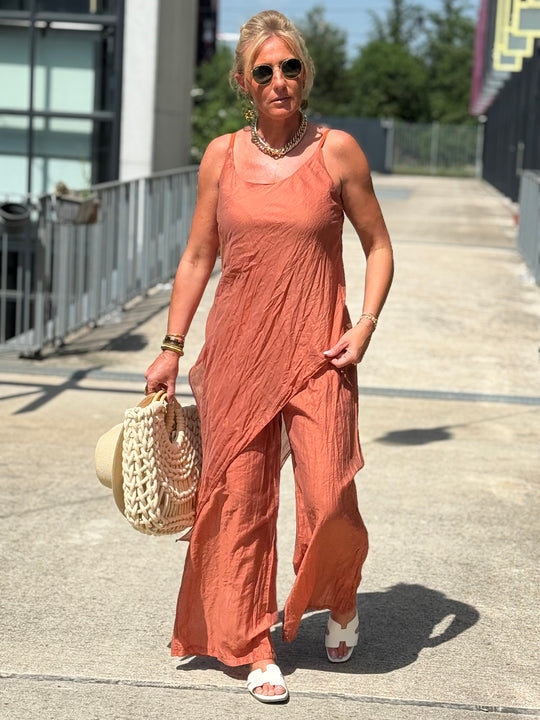 Ensemble tencel tunique asymétrique + pantalon TERRACOTTA8423