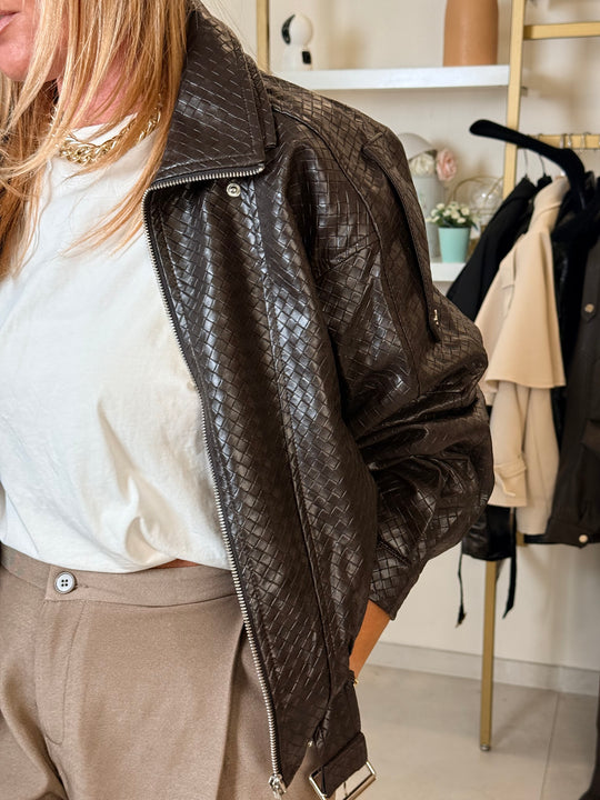 Veste similicuir matelassé 16185 Choco