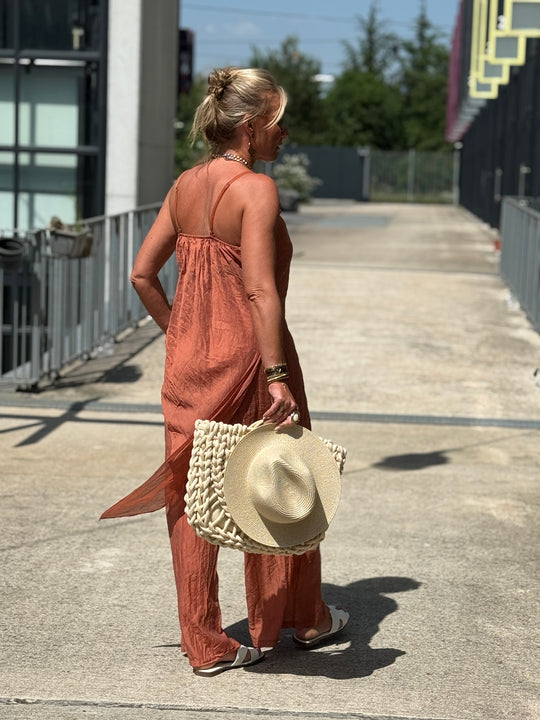 Ensemble tencel tunique asymétrique + pantalon TERRACOTTA8423