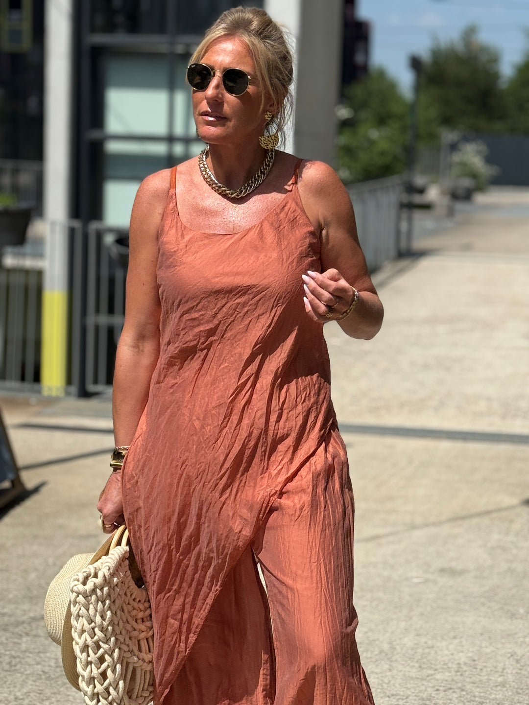 Ensemble tencel tunique asymétrique + pantalon TERRACOTTA8423