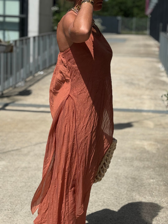 Ensemble tencel tunique asymétrique + pantalon TERRACOTTA8423