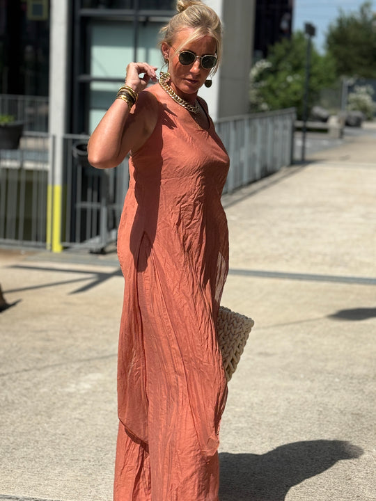 Ensemble tencel tunique asymétrique + pantalon TERRACOTTA8423