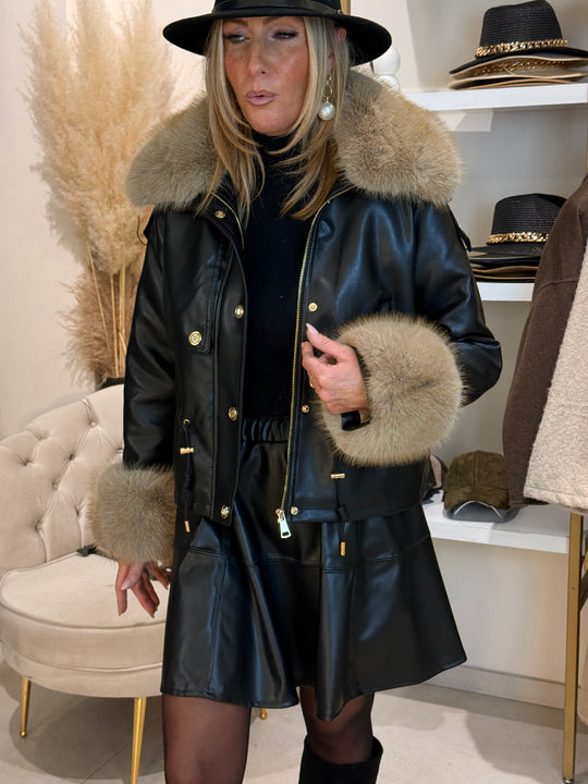 Veste similicuir fourrure 56105 Noir