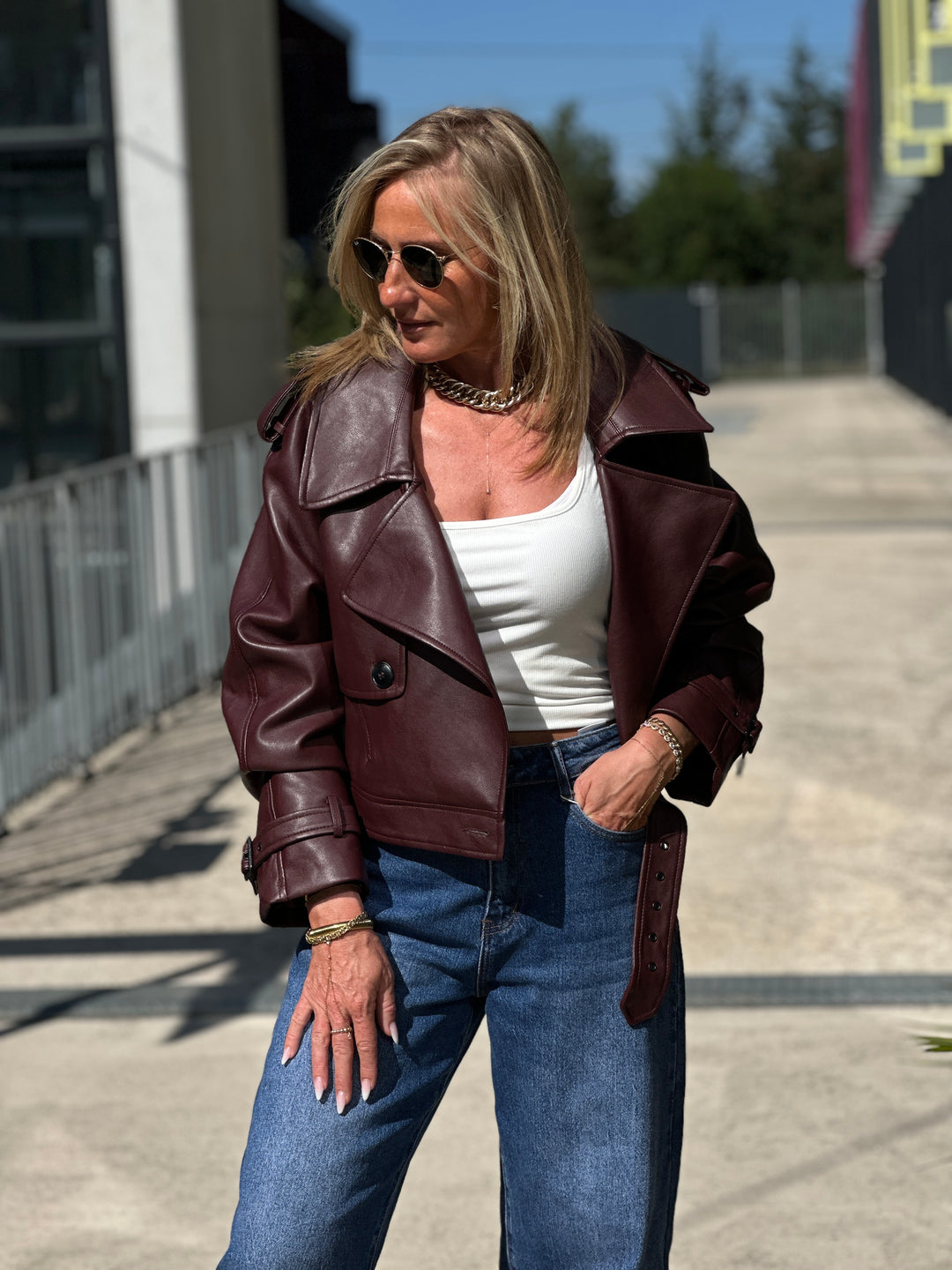 Veste similicuir courte Bordeaux 5637