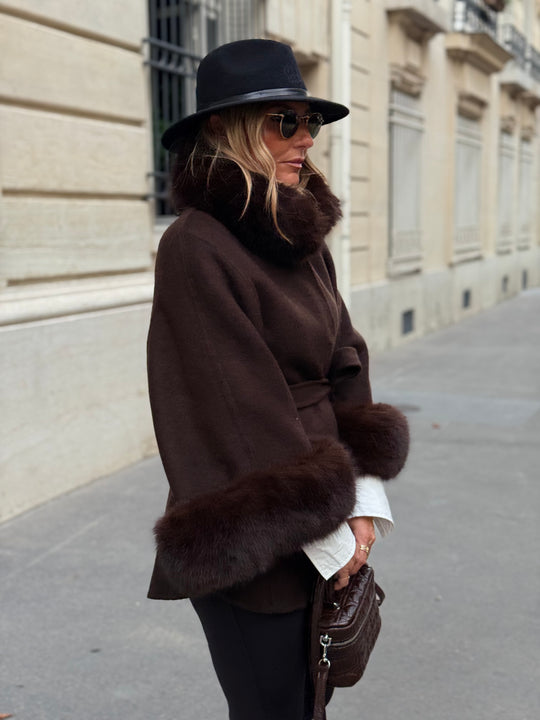 Manteau laine aux fourrures Choco 26134