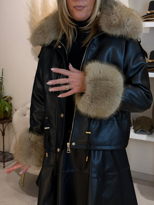 Veste similicuir fourrure 56105 Noir