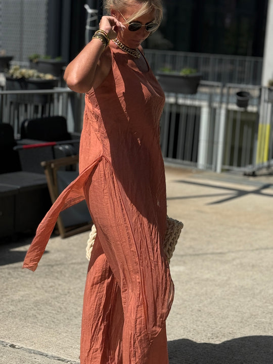 Ensemble tencel tunique asymétrique + pantalon TERRACOTTA8423