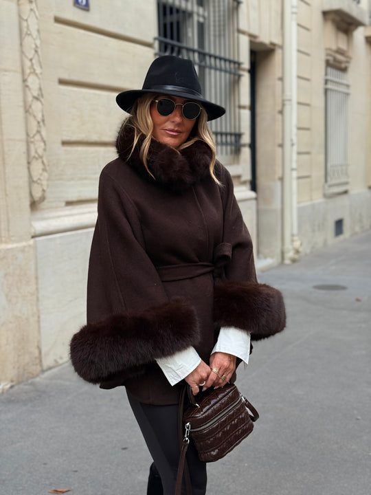 Manteau laine aux fourrures Choco 26134