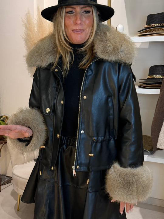 Veste similicuir fourrure 56105 Noir