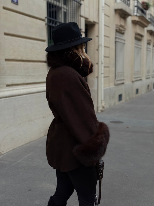 Manteau laine aux fourrures Choco 26134