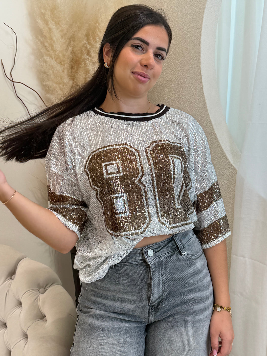 T-shirt sequin argenté NY