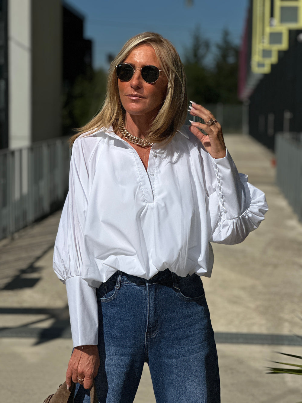 Chemise courte bouffante BLANC Samson