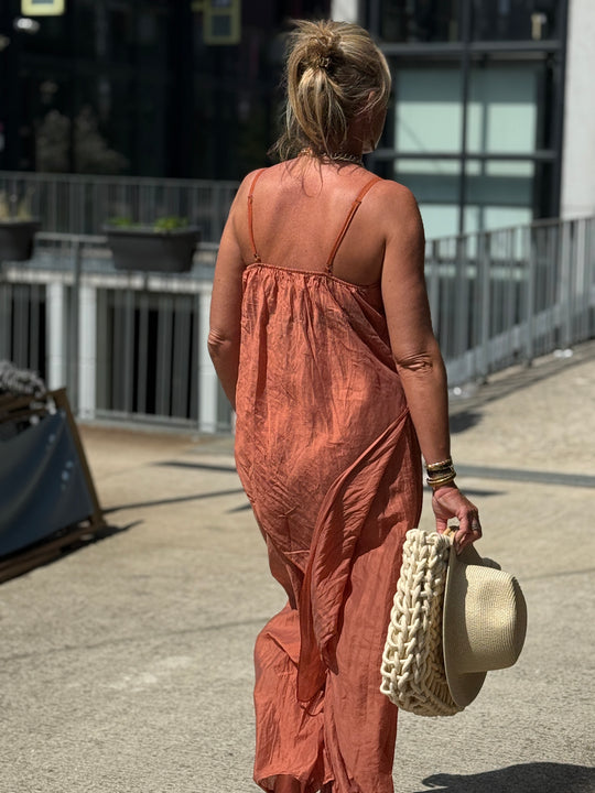 Ensemble tencel tunique asymétrique + pantalon TERRACOTTA8423