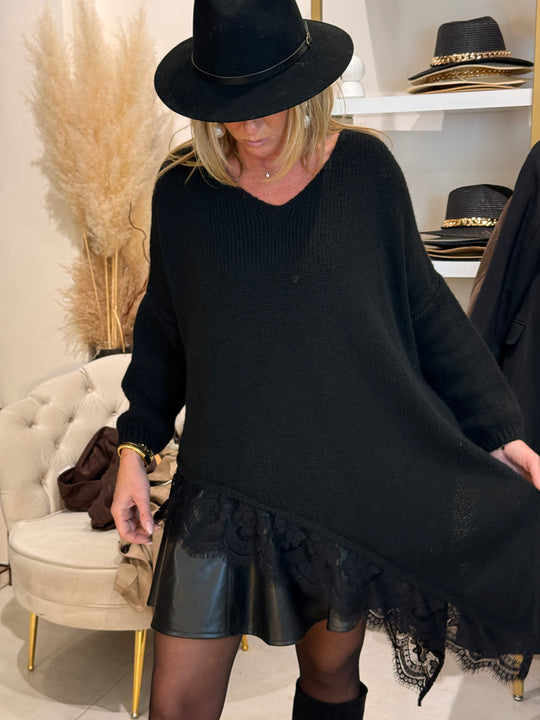 Pull tunique asymétrique dentelle 10612