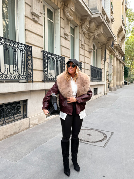 Veste similicuir col Fourrure amovible Bordeaux 2229