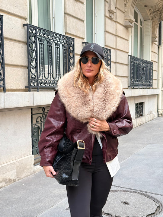 Veste similicuir col Fourrure amovible Bordeaux 2229