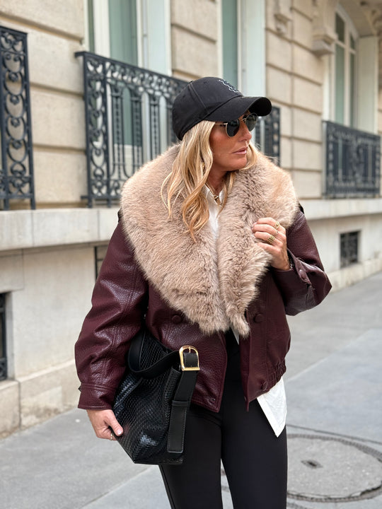 Veste similicuir col Fourrure amovible Bordeaux 2229