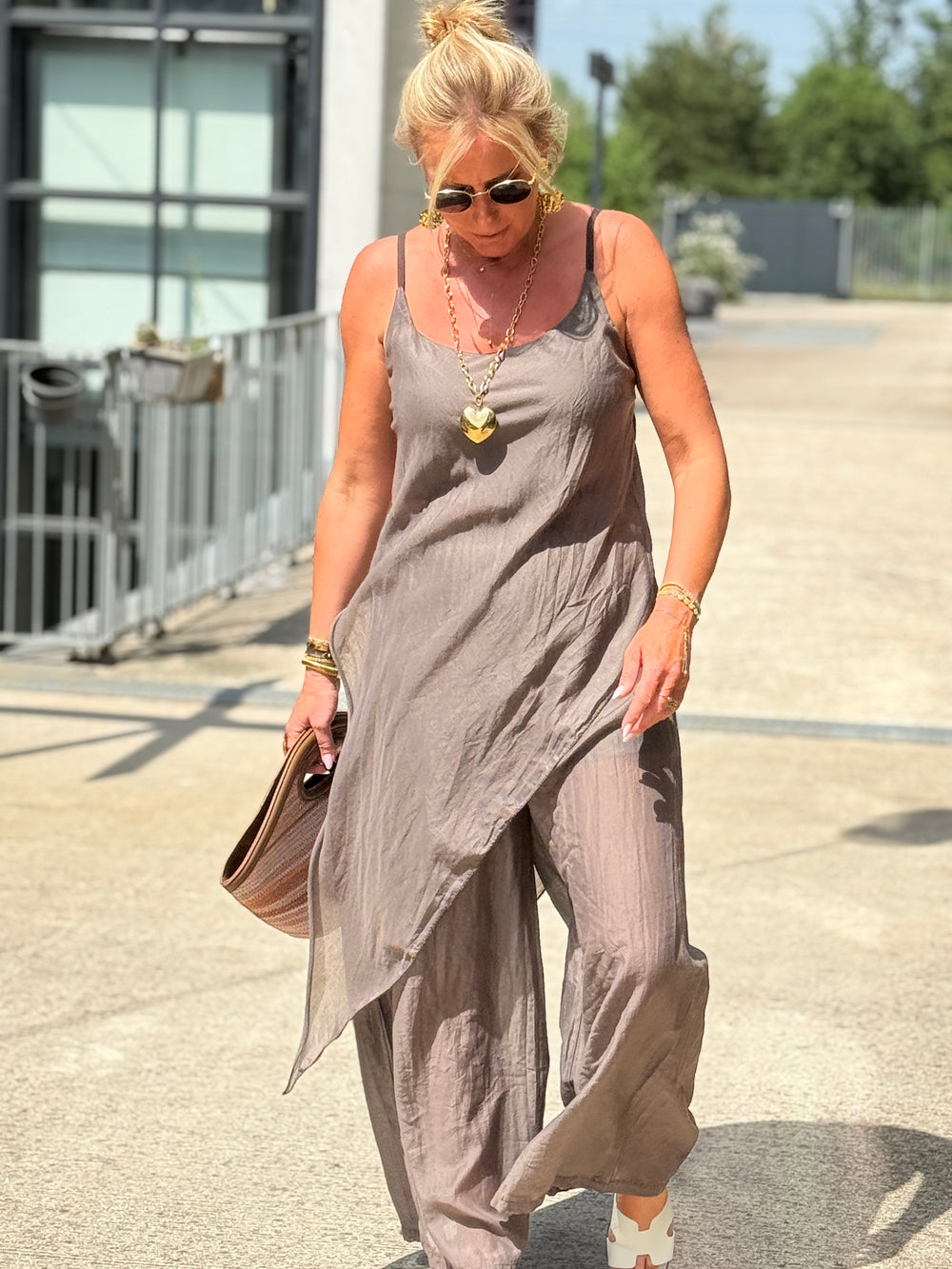 Ensemble tencel tunique asymétrique + pantalon Choco
