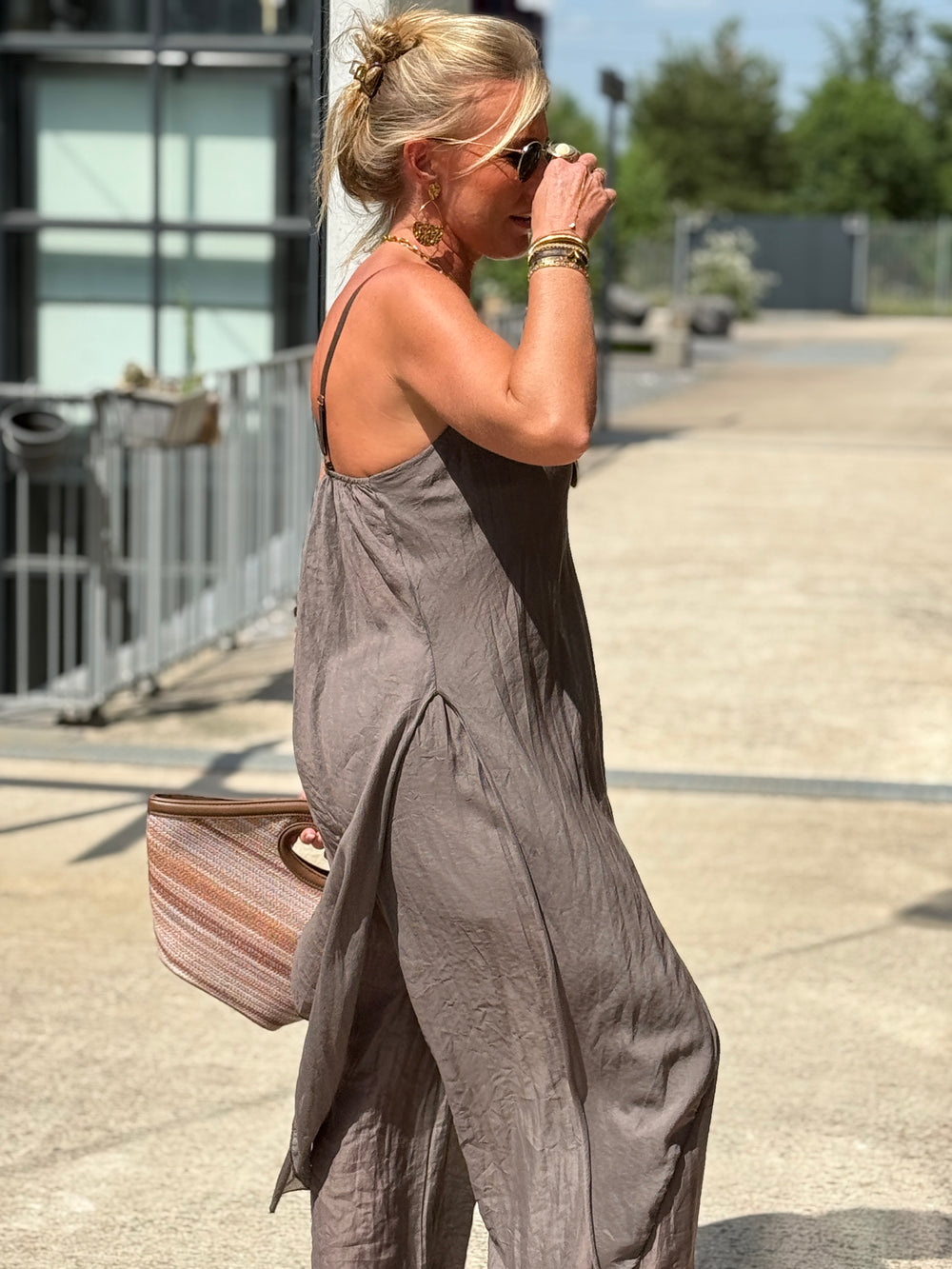 Ensemble tencel tunique asymétrique + pantalon Choco