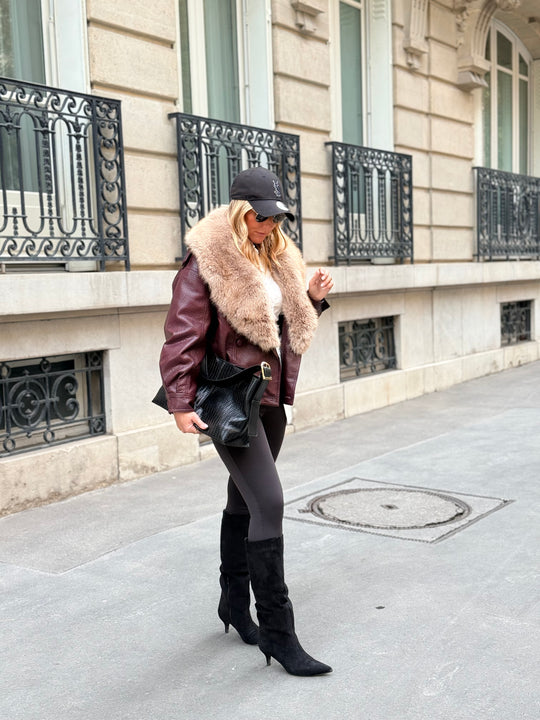 Veste similicuir col Fourrure amovible Bordeaux 2229