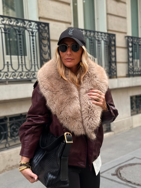 Veste similicuir col Fourrure amovible Bordeaux 2229