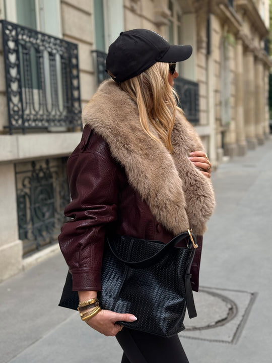 Veste similicuir col Fourrure amovible Bordeaux 2229