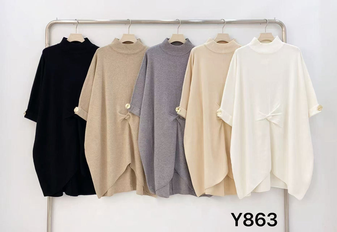 Pull noué long boutons dorés 863
