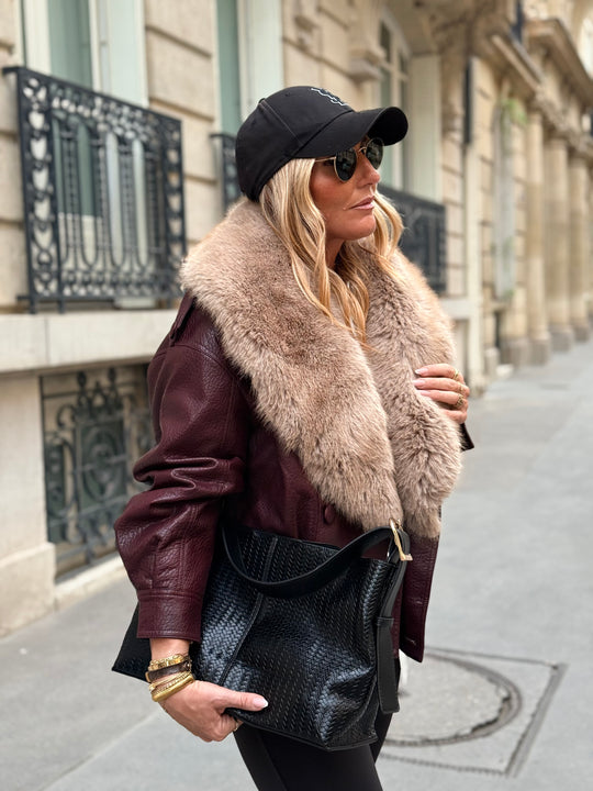 Veste similicuir col Fourrure amovible Bordeaux 2229