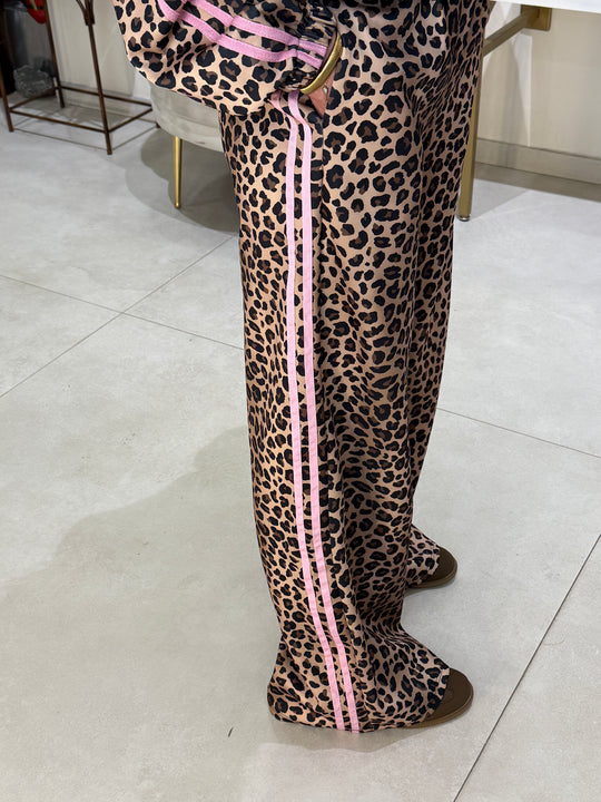 Ensemble jogging léopard bande Rose