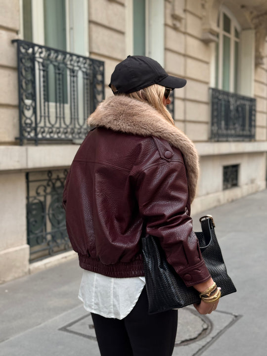 Veste similicuir col Fourrure amovible Bordeaux 2229