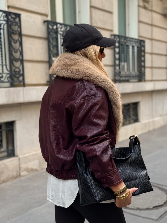 Veste similicuir col Fourrure amovible Bordeaux 2229