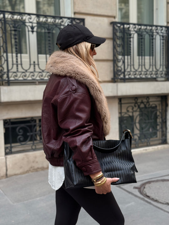 Veste similicuir col Fourrure amovible Bordeaux 2229