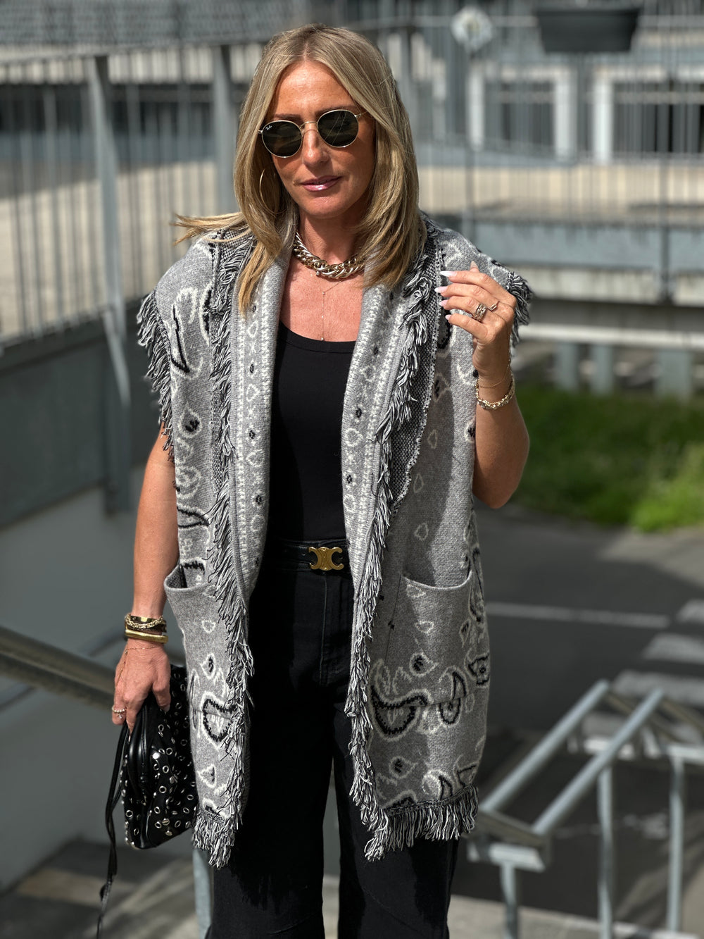 Gilet long bandana frange 331