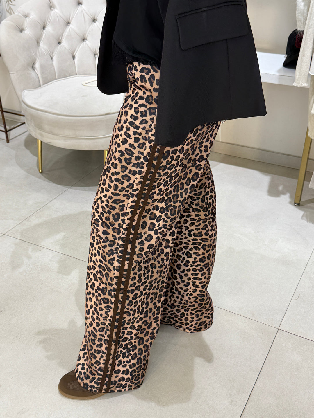 Pantalon jogging léopard bande Choco