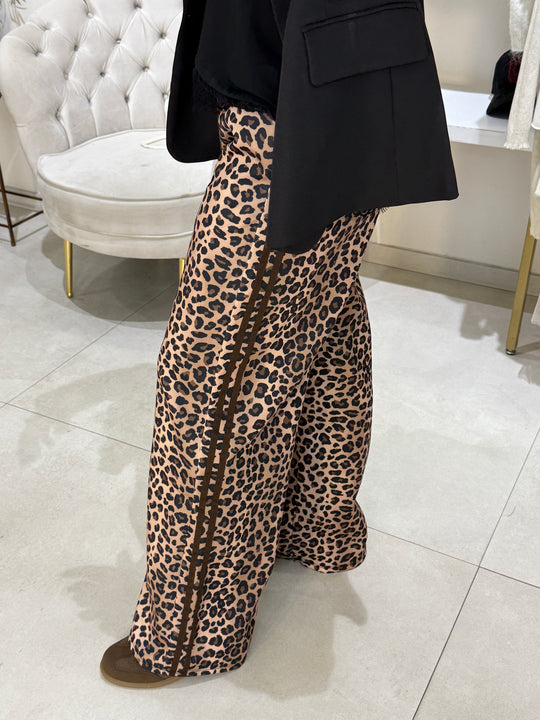 Pantalon jogging léopard bande Choco