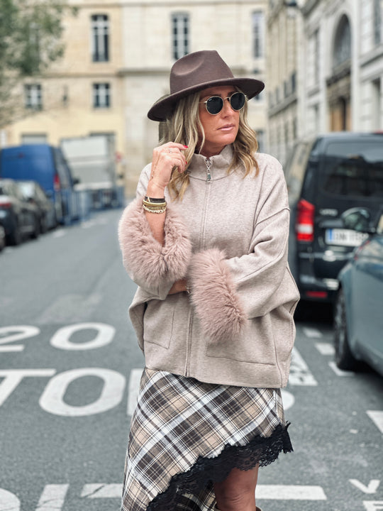 Gilet maille manches fourrure 4332