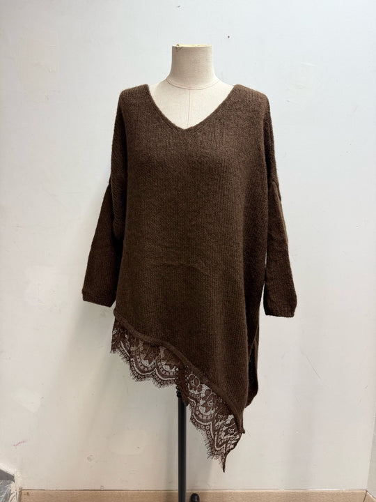 Pull tunique asymétrique dentelle 10612
