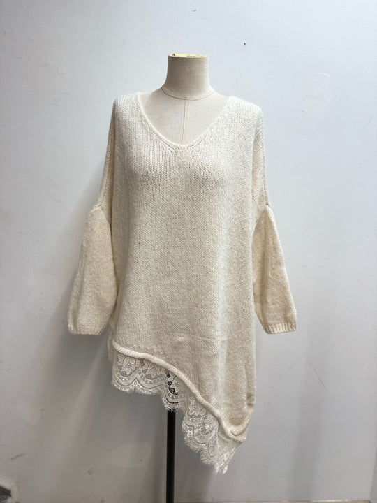 Pull tunique asymétrique dentelle 10612