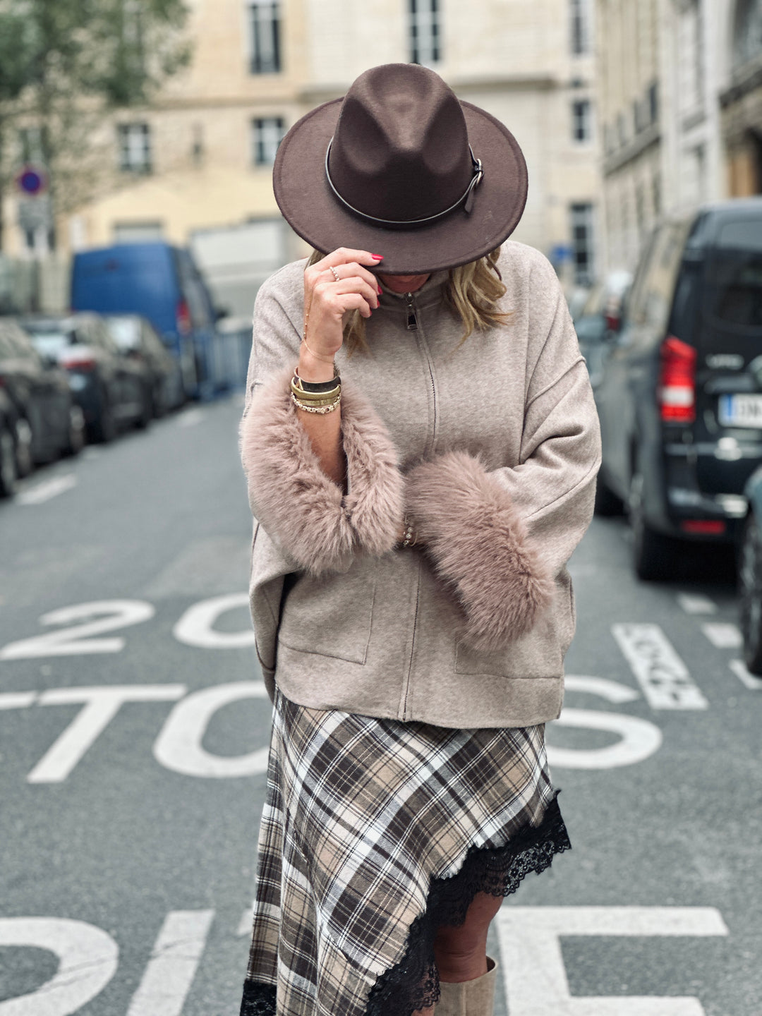 Gilet maille manches fourrure 4332